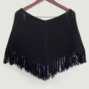 NWOT DKNY JEANS Black Pullover Poncho with Tassels Size XS/S